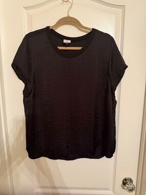 CAbi Black Relaxed Short Sleeve Satin Women's Top